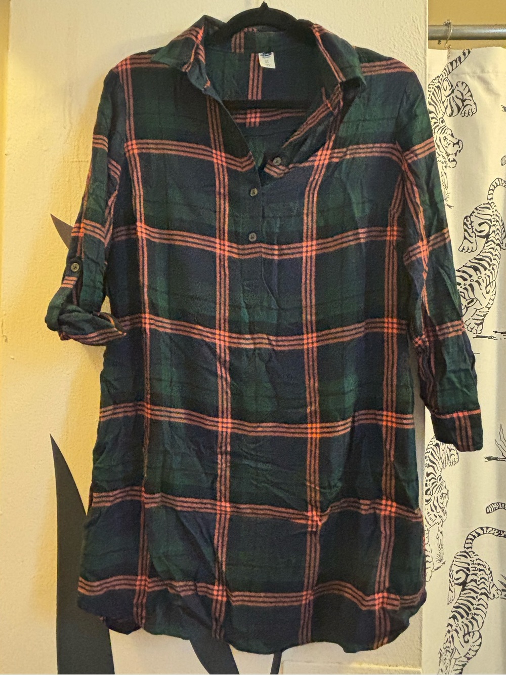 Old Navy Plaid Tunic Shirt Dress - Green & Pink, Women’s S/P